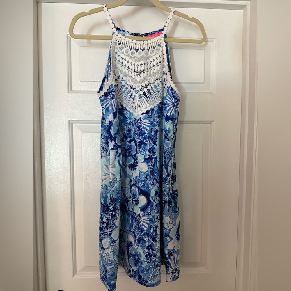 Lilly Pulitzer Vibrant Blue and White Floral Mini Dress